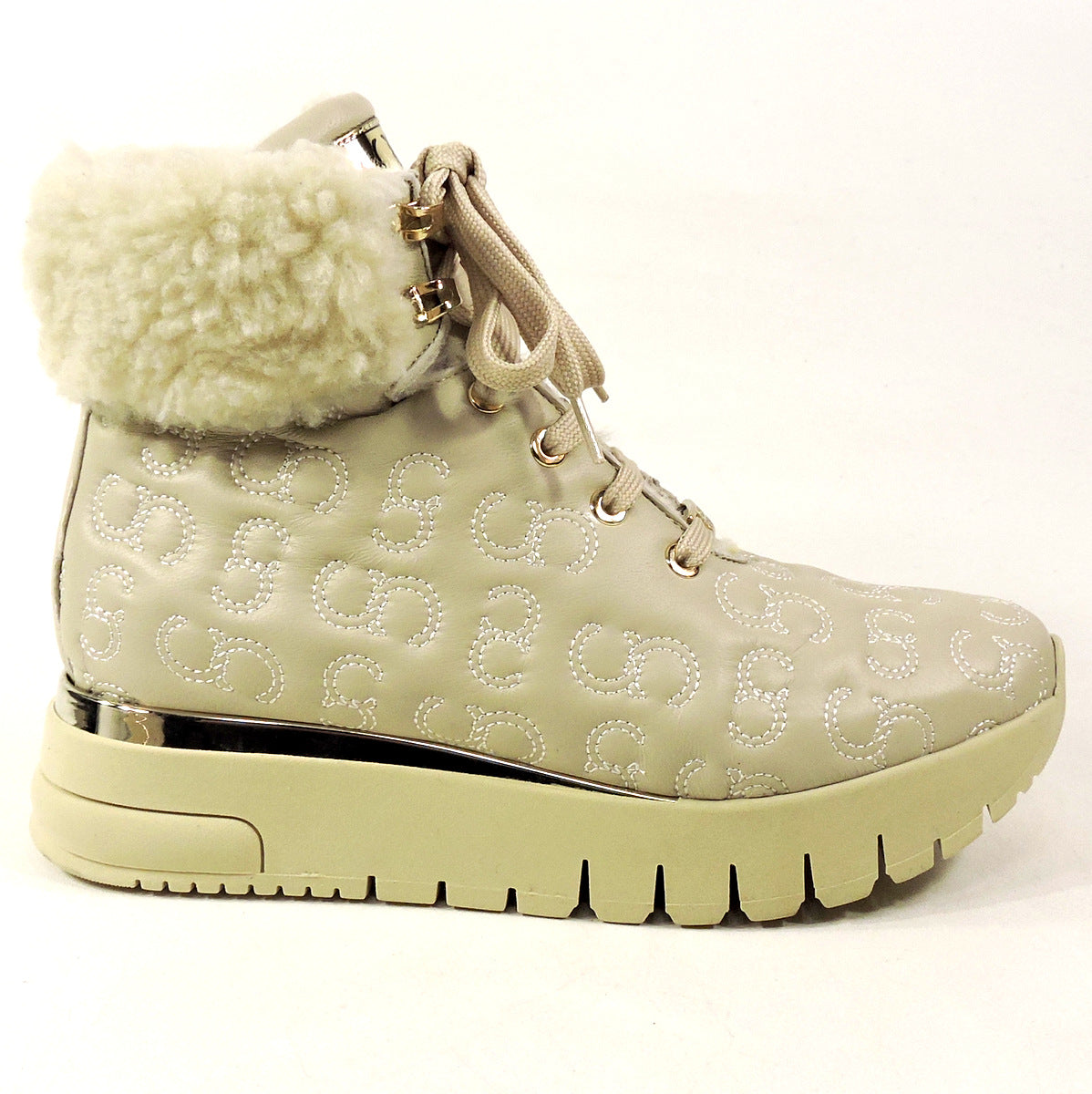 CASADEI 🇮🇹 WOMEN'S BEIGE SOFT LEATHER MERINO FUR INSIDE WINTER BOOTIE