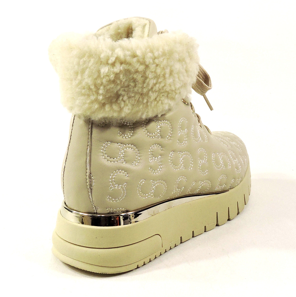 CASADEI 🇮🇹 WOMEN'S BEIGE SOFT LEATHER MERINO FUR INSIDE WINTER BOOTIE
