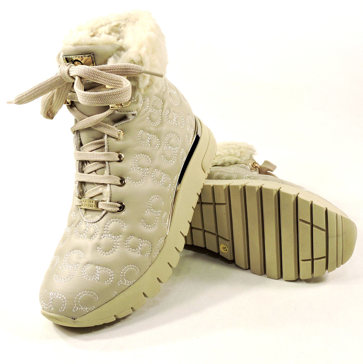 CASADEI 🇮🇹 WOMEN'S BEIGE SOFT LEATHER MERINO FUR INSIDE WINTER BOOTIE