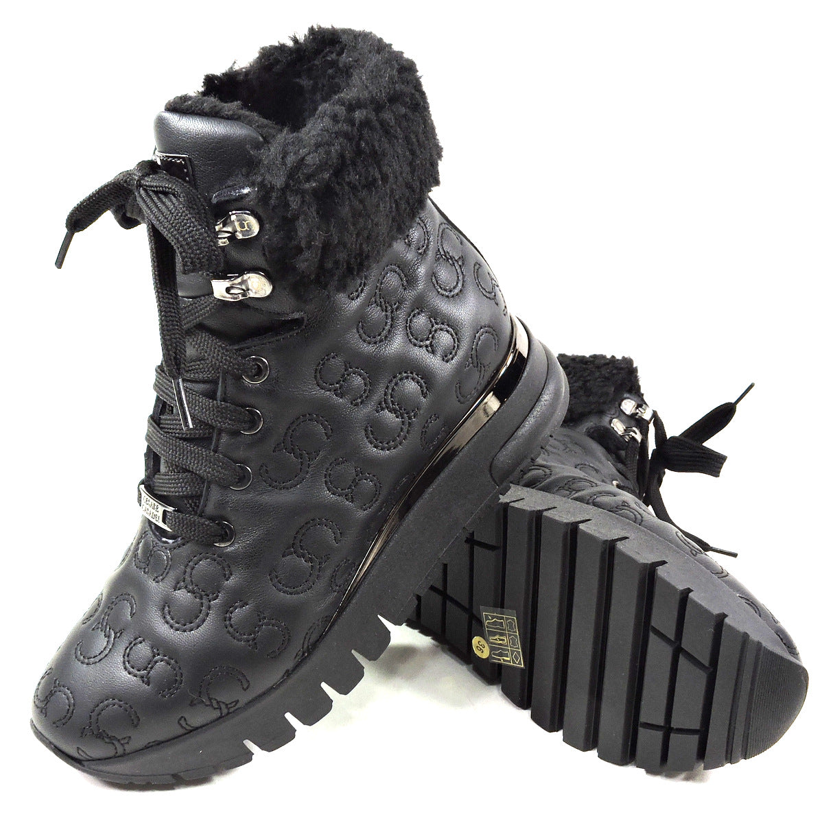 CASADEI 🇮🇹 WOMEN'S BLACK SOFT LEATHER WINTER MERINO FUR INSIDE FASHION BOOTIE