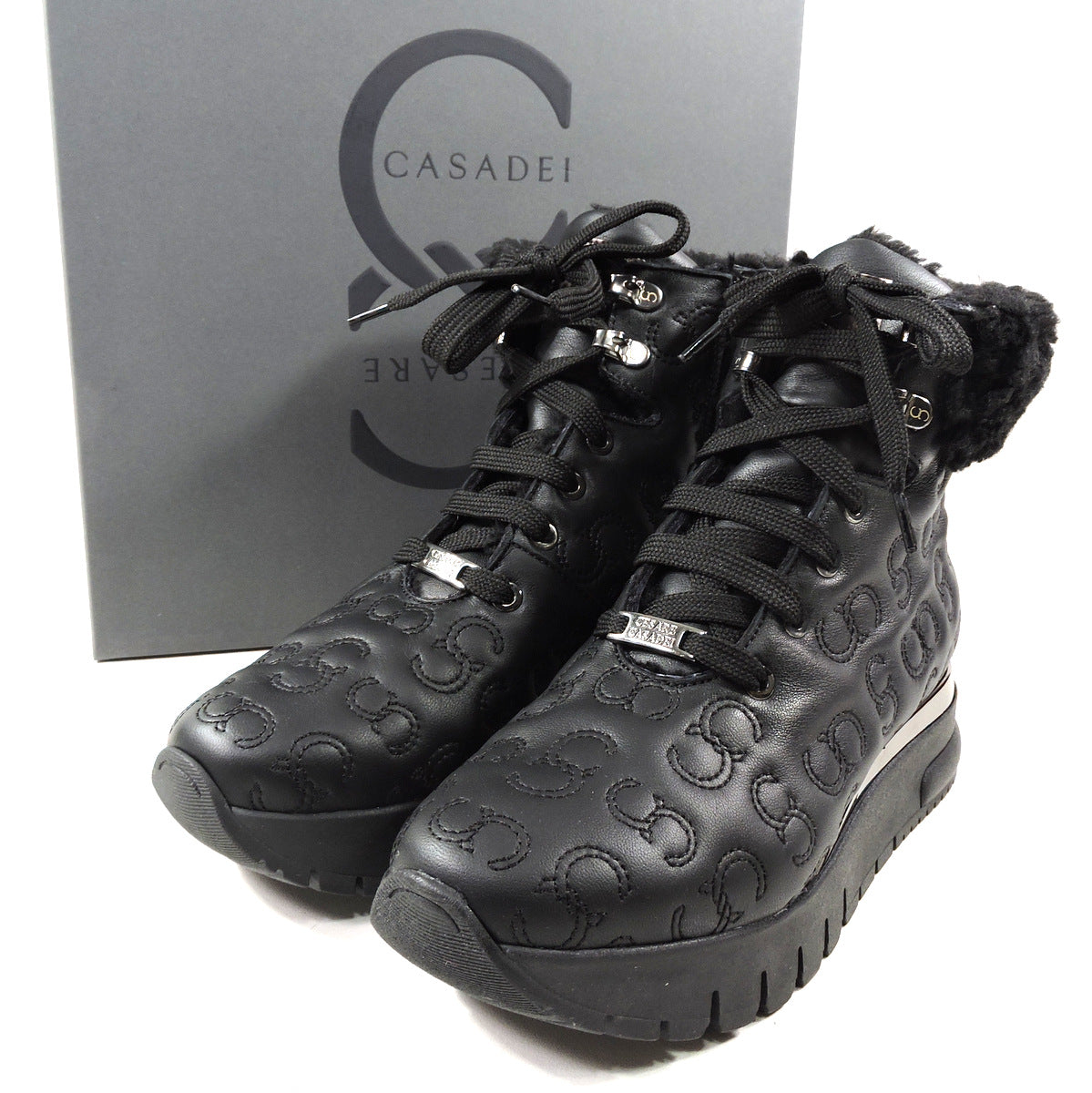 CASADEI 🇮🇹 WOMEN'S BLACK SOFT LEATHER WINTER MERINO FUR INSIDE FASHION BOOTIE