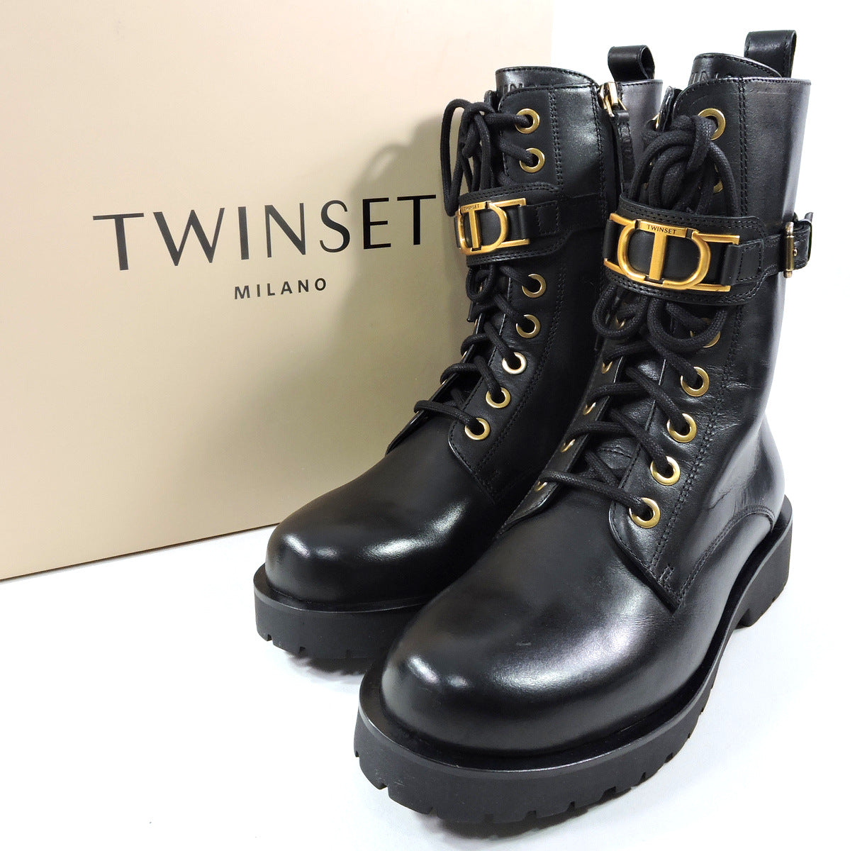 TWINSET 🇮🇹 WOMEN'S BLACK LEATHER WINTER BOOTS