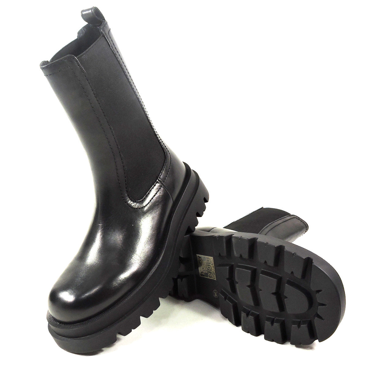 TWINSET 🇮🇹 WOMEN'S BLACK LEATHER COMFORT WINTER CHELSI BOOTS
