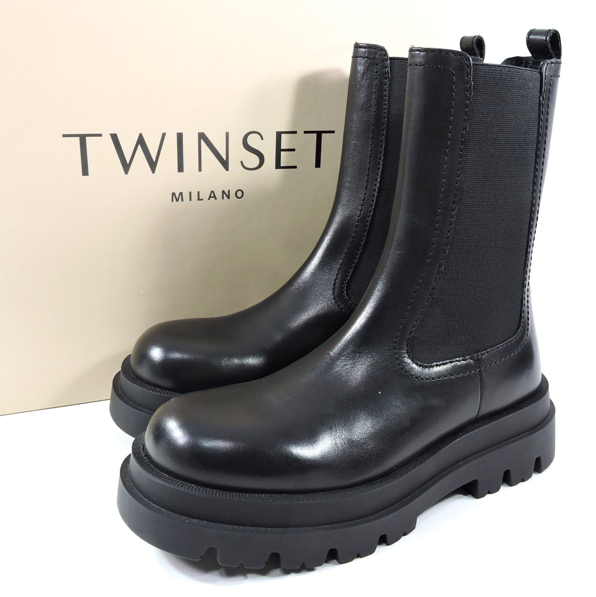 TWINSET 🇮🇹 WOMEN'S BLACK LEATHER COMFORT WINTER CHELSI BOOTS