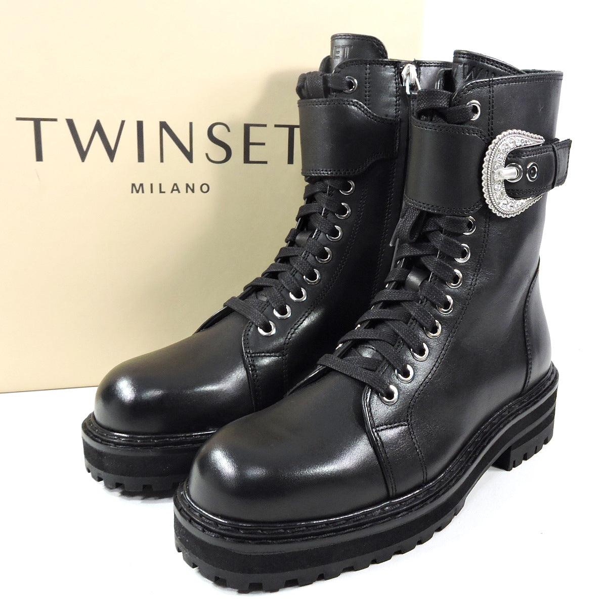 TWINSET 🇮🇹 WOMEN'S BLACK LEATHER COMFORT WINTER BOOTS