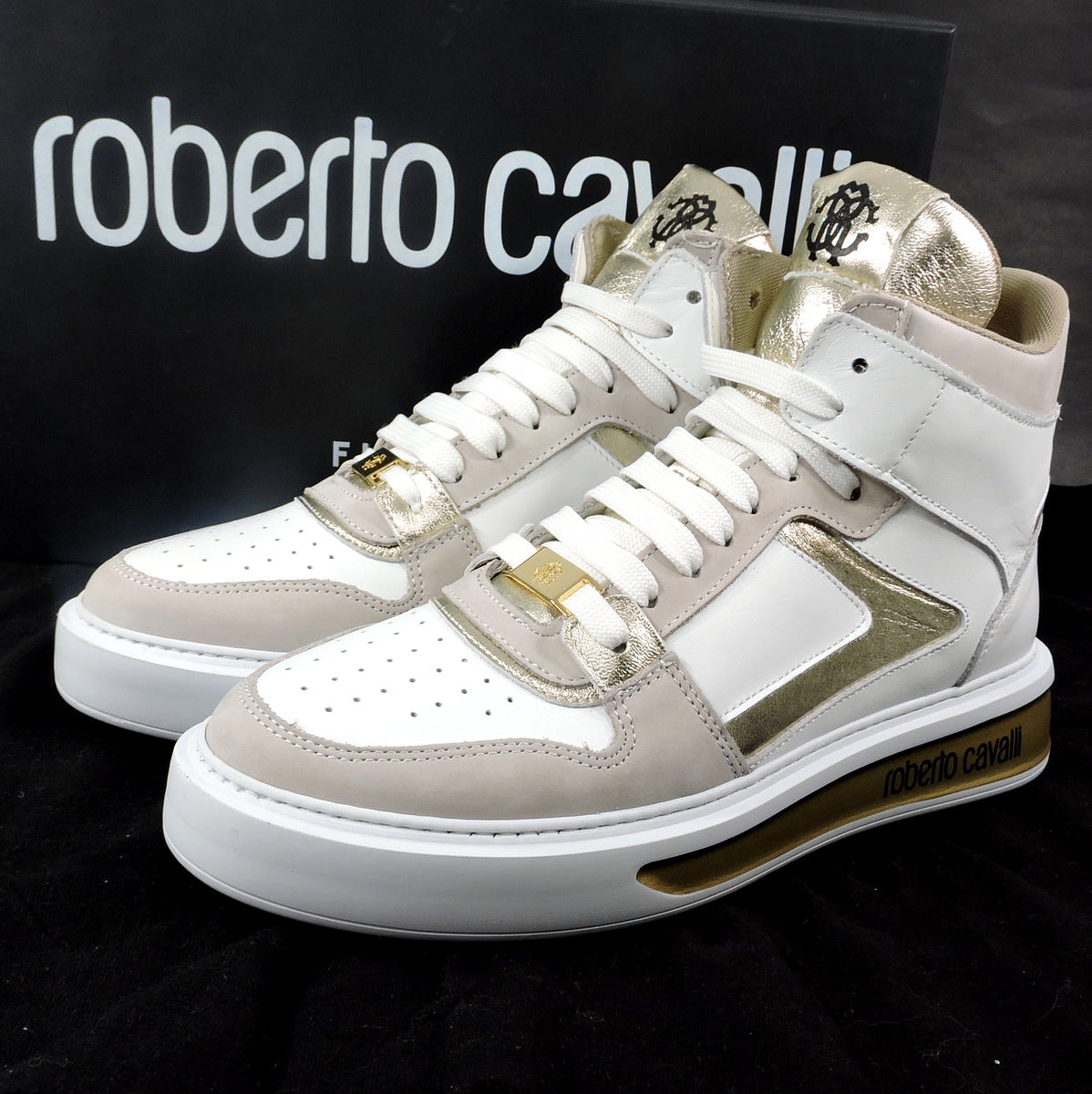 ROBERTO CAVALLI 🇮🇹 WOMEN'S WHITE LEATHER FASHION SNEAKERS