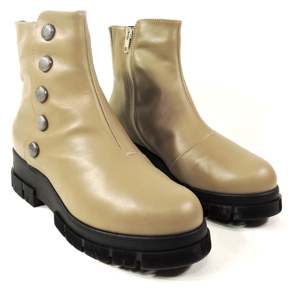 VERNISSAGE š®š¹ WOMEN'S BEIGE LEATHER WINTER ANKLE BOOTIE