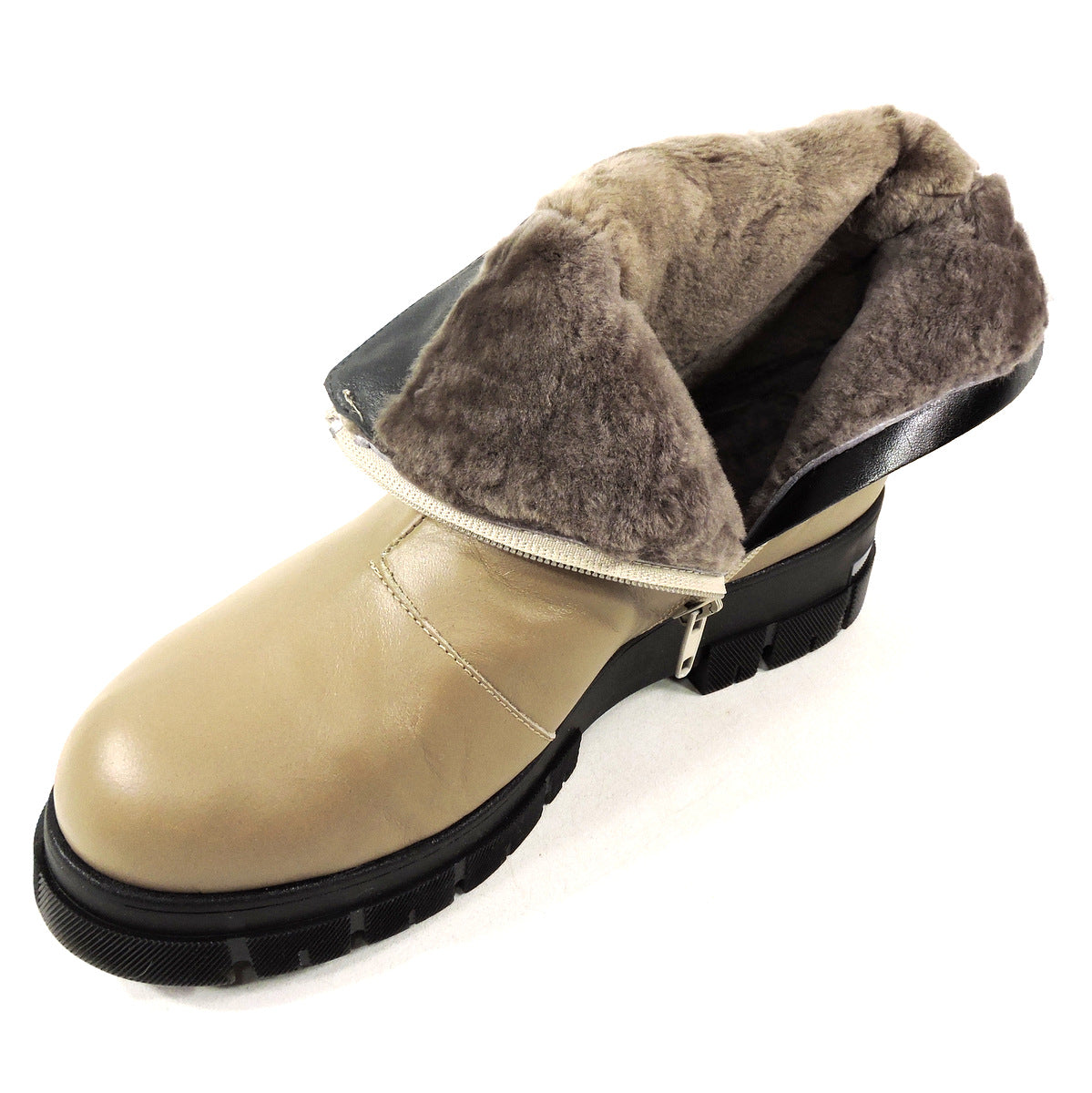 VERNISSAGE š®š¹ WOMEN'S BEIGE LEATHER WINTER ANKLE BOOTIE