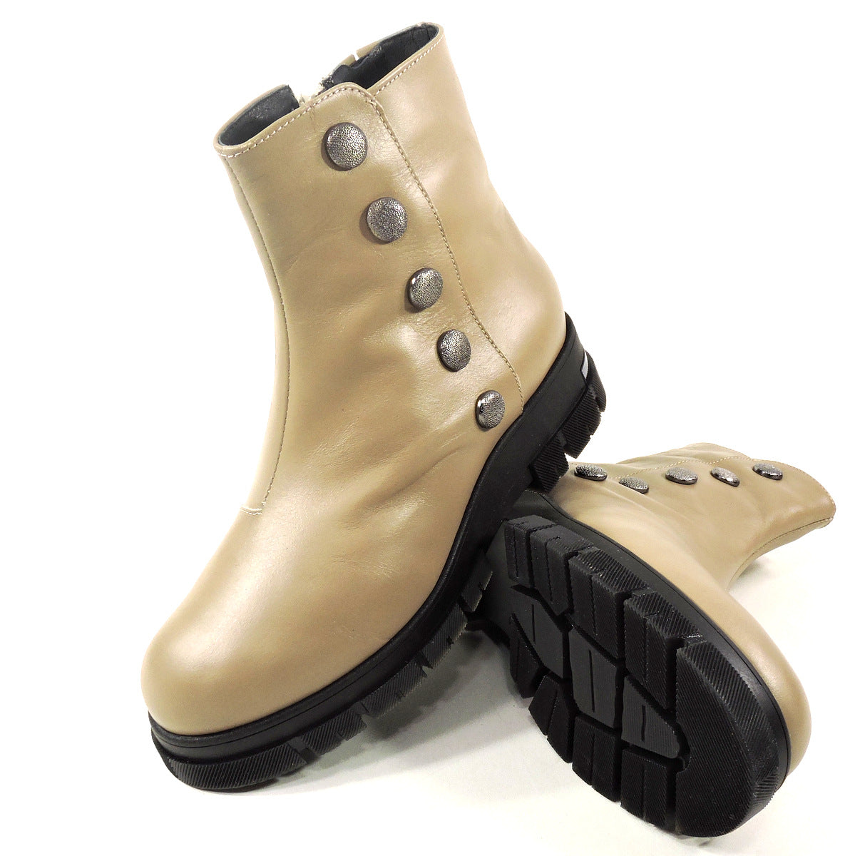 VERNISSAGE š®š¹ WOMEN'S BEIGE LEATHER WINTER ANKLE BOOTIE