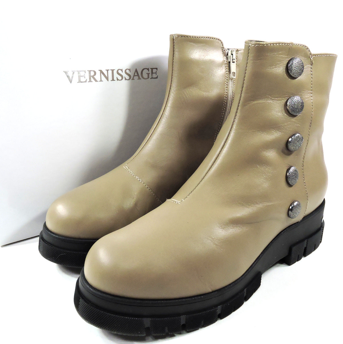 VERNISSAGE š®š¹ WOMEN'S BEIGE LEATHER WINTER ANKLE BOOTIE