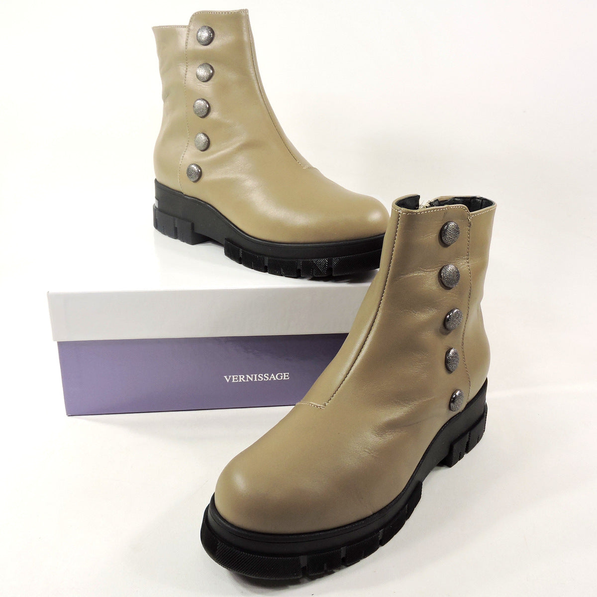 VERNISSAGE š®š¹ WOMEN'S BEIGE LEATHER WINTER ANKLE BOOTIE