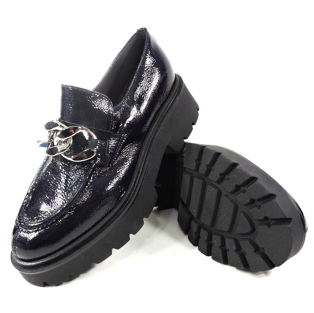 SOFFICE SOGNO 🇮🇹 WOMEN'S NAVY BLUE PATENT LEATHER FASHION LOAFERS