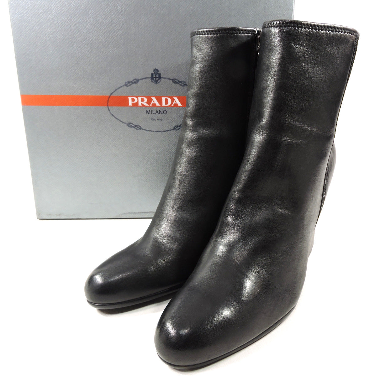 PRADA 🇮🇹 WOMEN'S BLACK SOFT LEATHER COMFORT FASHION BOOTIE BOUTIQUE