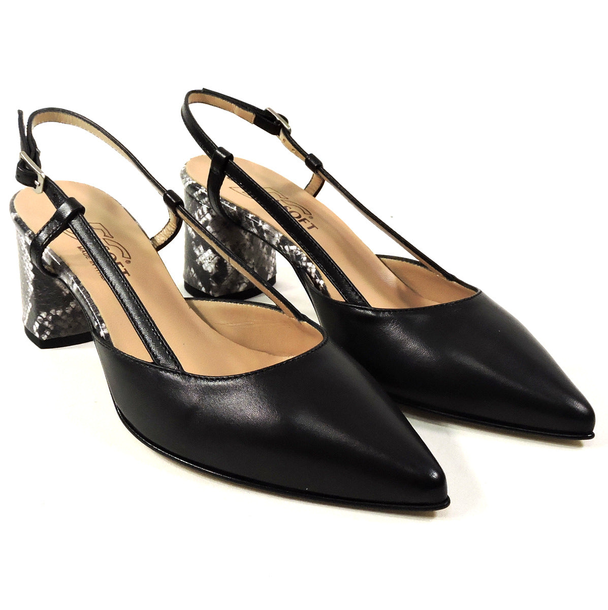 MOT-CLe š®š¹ WOMEN'S BLACK LEATHER HEELED SUMMER SANDALS