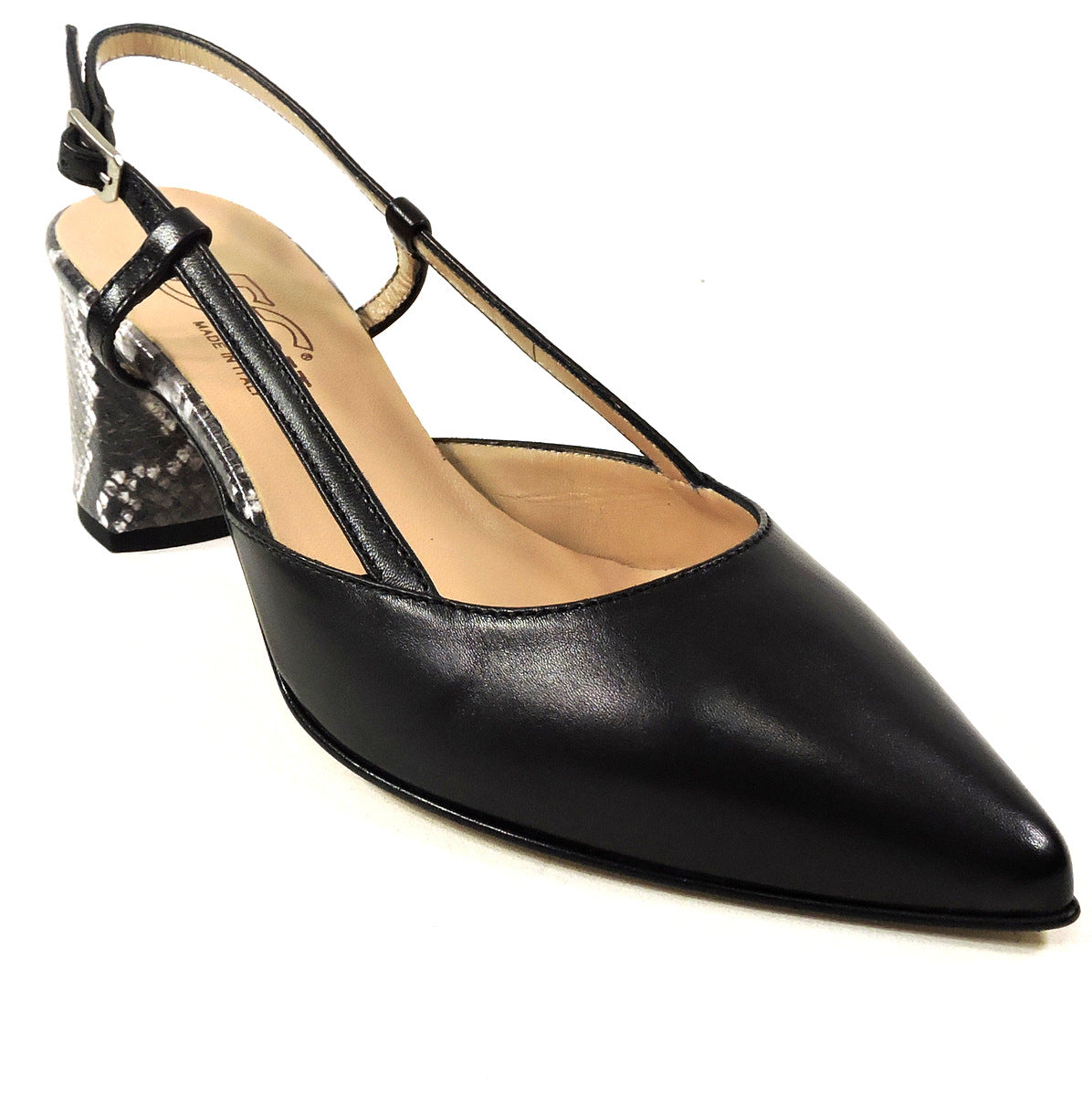 MOT-CLe š®š¹ WOMEN'S BLACK LEATHER HEELED SUMMER SANDALS