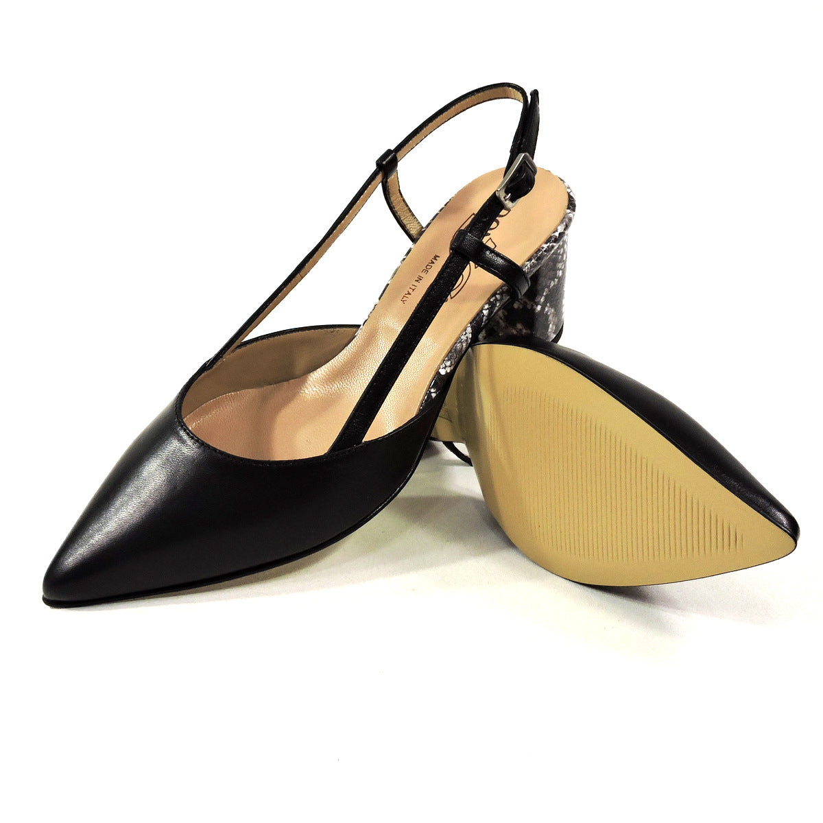MOT-CLe š®š¹ WOMEN'S BLACK LEATHER HEELED SUMMER SANDALS