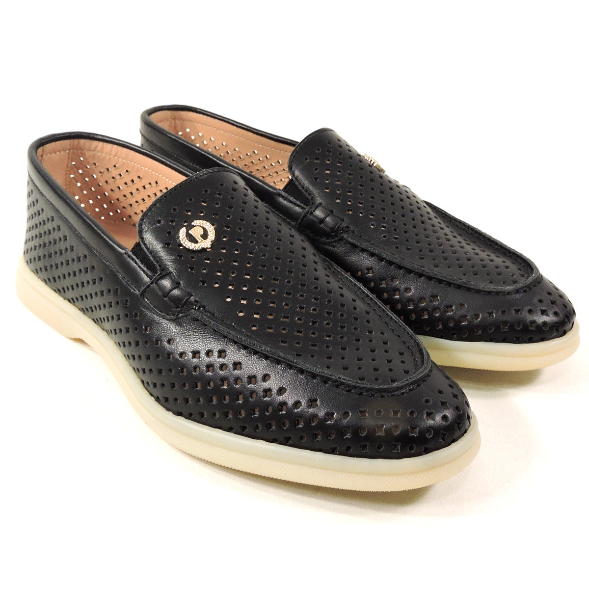 POLLINI ๐ฎ๐น WOMEN'S BLACK LEATHER COMFORT SUMMER LOAFERS