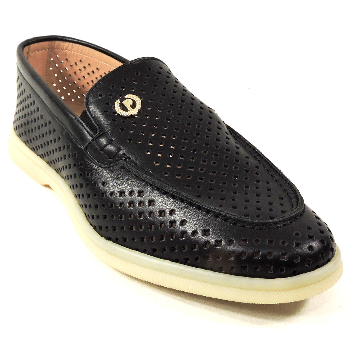 POLLINI ๐ฎ๐น WOMEN'S BLACK LEATHER COMFORT SUMMER LOAFERS