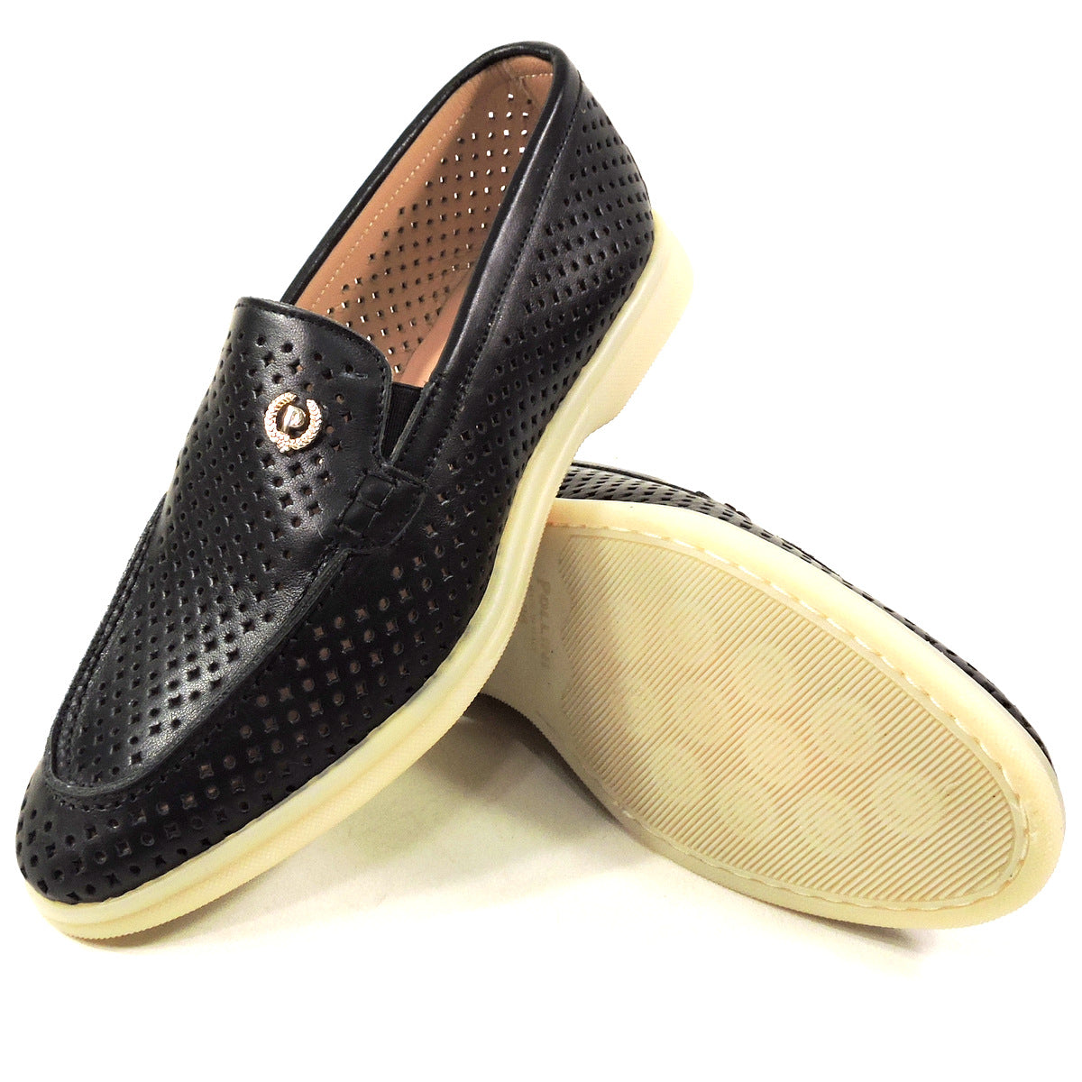 POLLINI ๐ฎ๐น WOMEN'S BLACK LEATHER COMFORT SUMMER LOAFERS