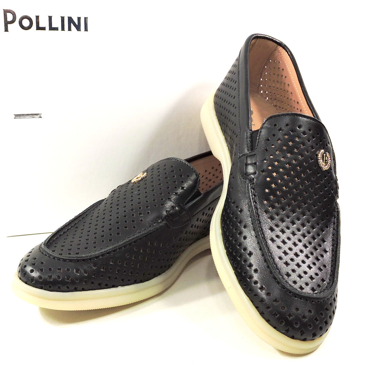 POLLINI ๐ฎ๐น WOMEN'S BLACK LEATHER COMFORT SUMMER LOAFERS