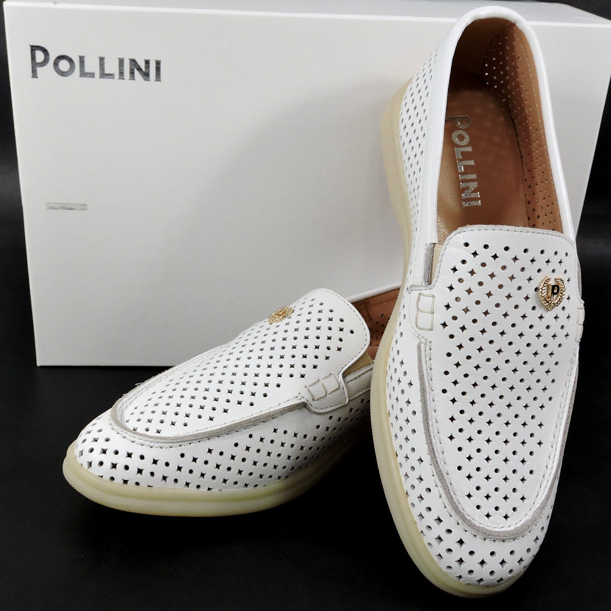 POLLINI š®š¹ WOMEN'S WHITE LEATHER COMFORT SUMMER LOAFERS