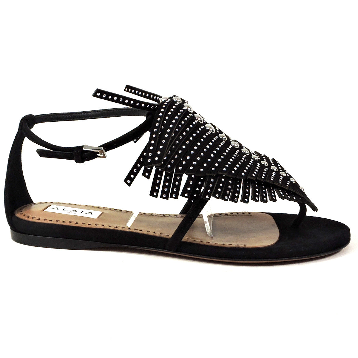 ALAIA 🇮🇹 WOMEN'S BLACK SUEDE FLAT FASHION SANDALS