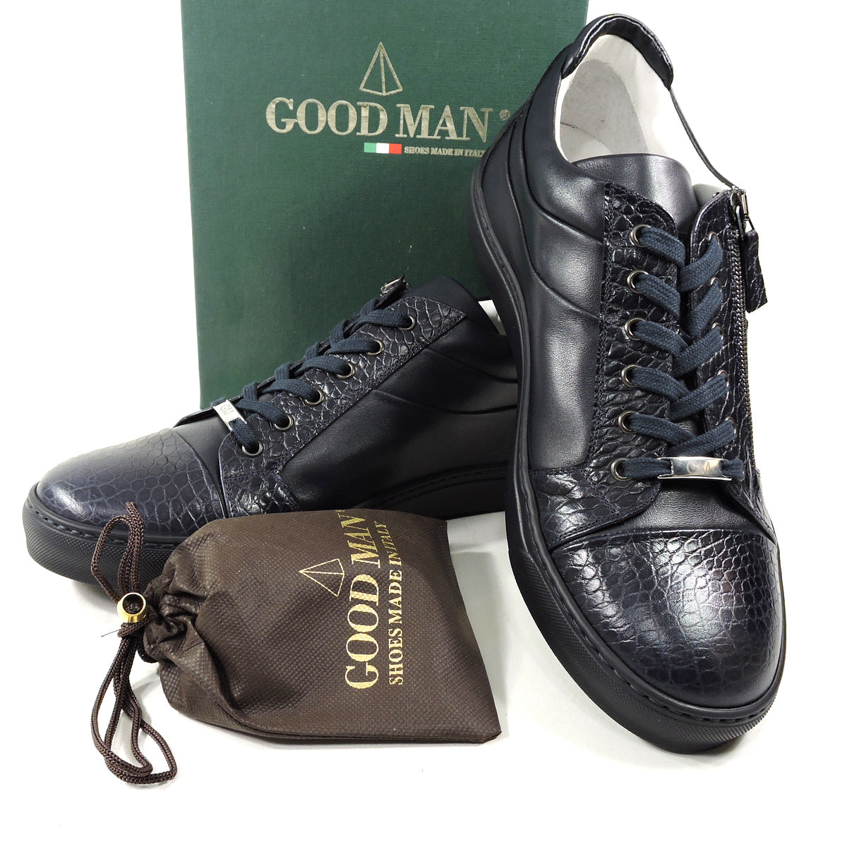 GOOD MAN 🇮🇹 MEN'S NAVY BLUE LEATHER COMFORT FASHION SNEAKERS