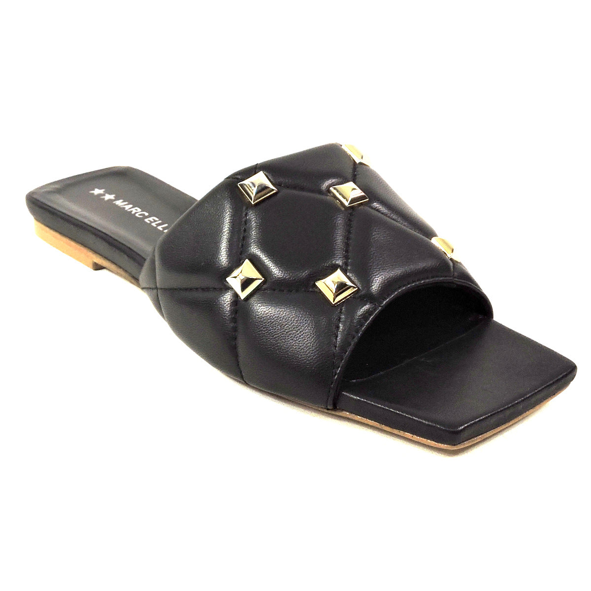 MARC ELLIS 🇮🇹 WOMEN'S BLACK LEATHER FASHION FLAT SUMMER MULES