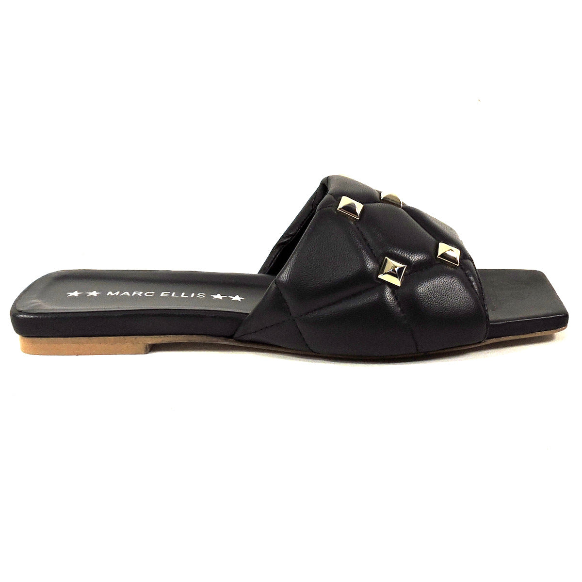 MARC ELLIS 🇮🇹 WOMEN'S BLACK LEATHER FASHION FLAT SUMMER MULES