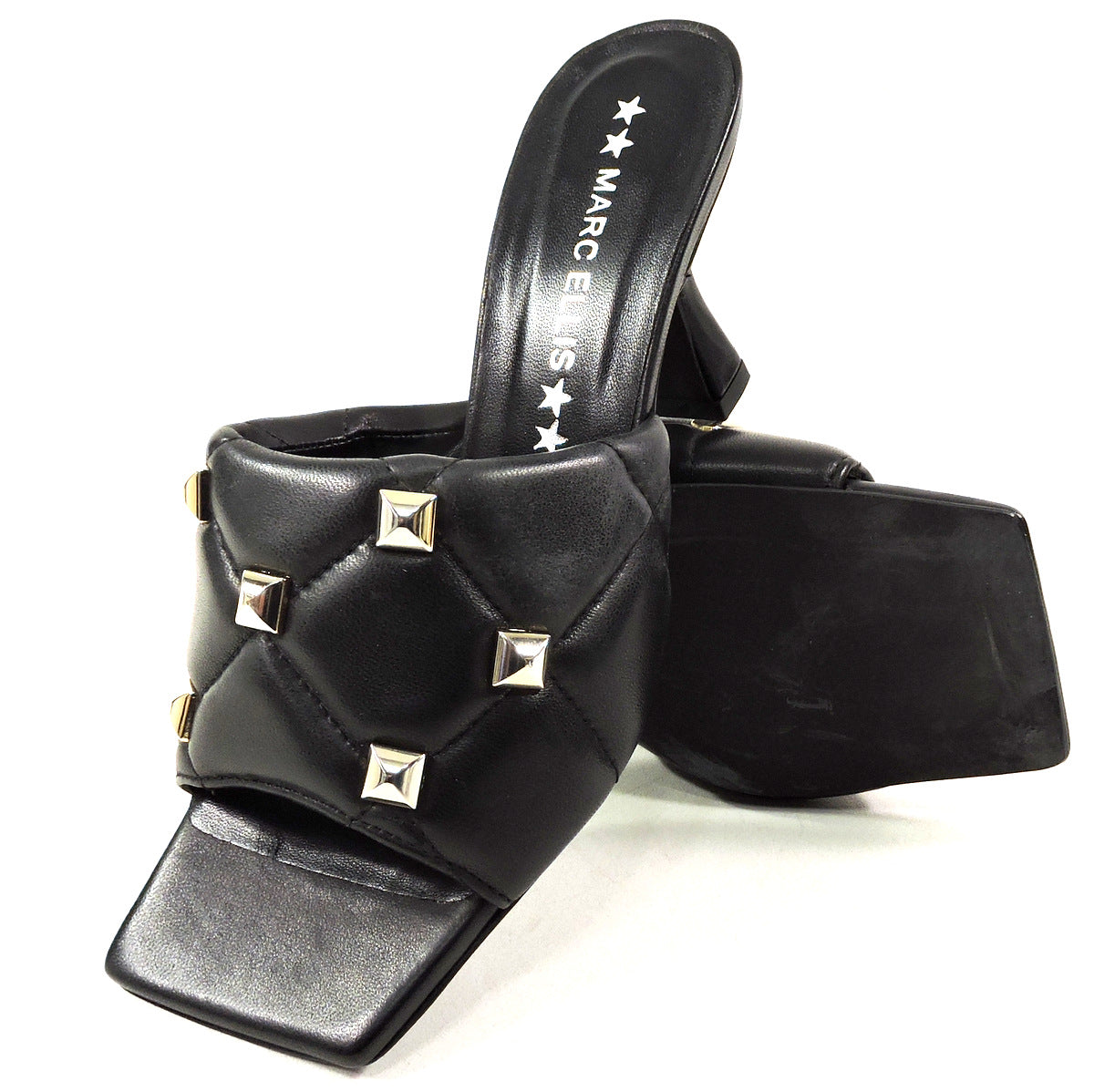 MARC ELLIS 🇮🇹 WOMEN'S BLACK LEATHER FASHION SUMMER MULES