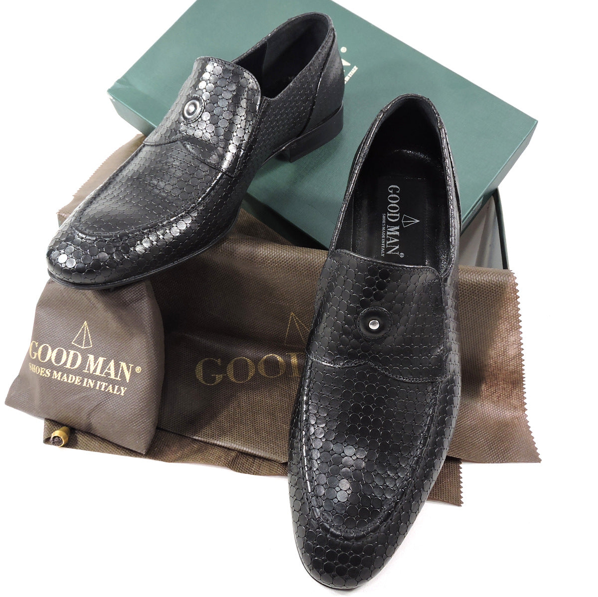 GOOD MAN 🇮🇹 MEN'S BLACK LASER LEATHER COMFORT LOAFERS