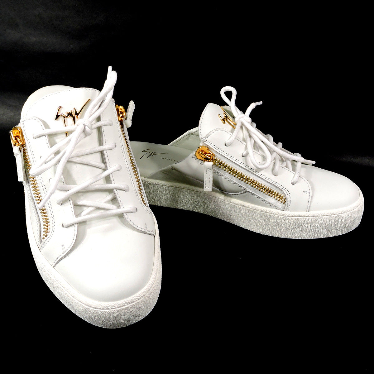 GIUSEPPE ZANOTTI 🇮🇹 WOMEN'S WHITE SOFT LEATHER SUMMER FLAT MULES