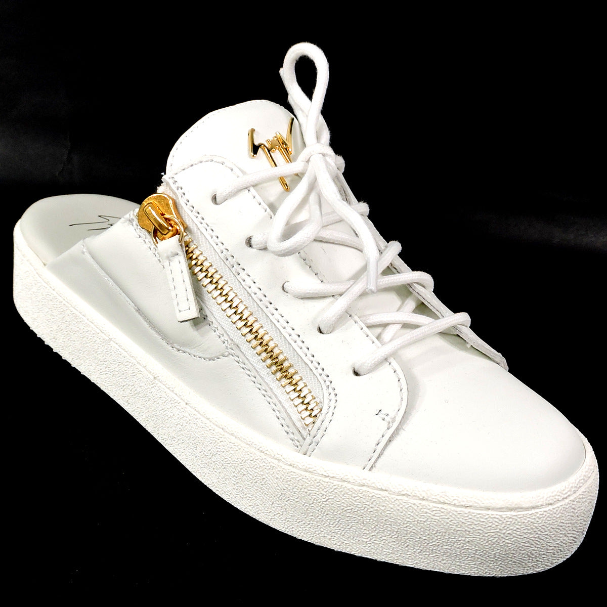 GIUSEPPE ZANOTTI 🇮🇹 WOMEN'S WHITE SOFT LEATHER SUMMER FLAT MULES