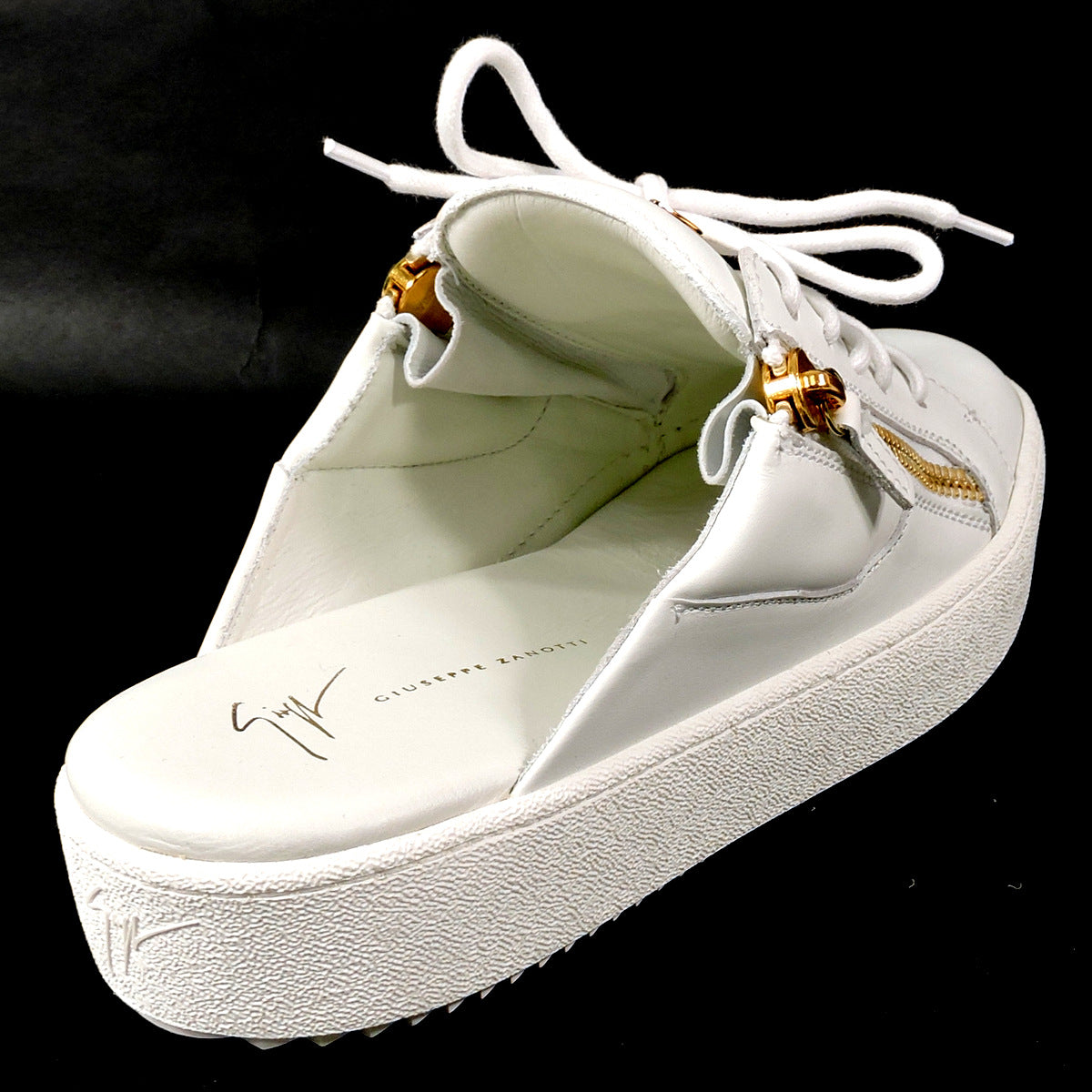 GIUSEPPE ZANOTTI 🇮🇹 WOMEN'S WHITE SOFT LEATHER SUMMER FLAT MULES