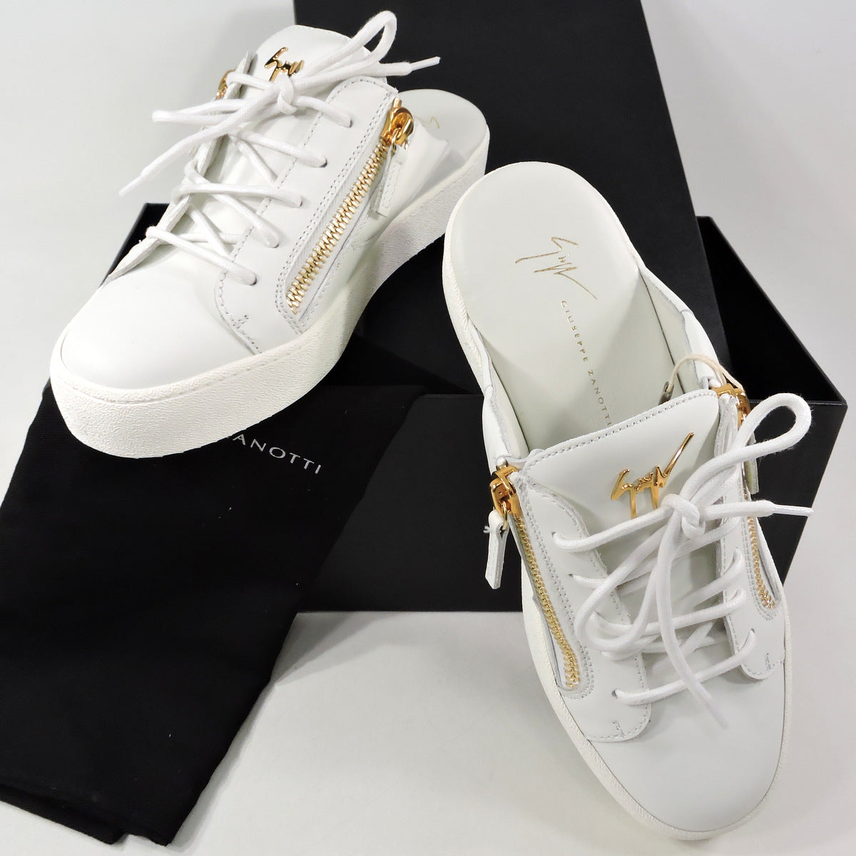GIUSEPPE ZANOTTI 🇮🇹 WOMEN'S WHITE SOFT LEATHER SUMMER FLAT MULES