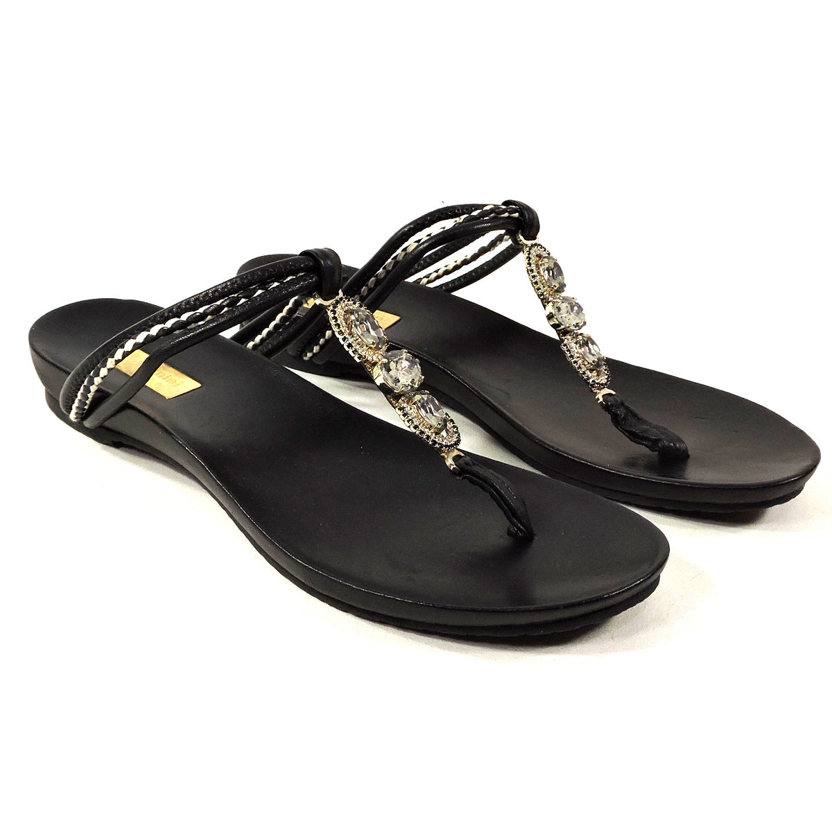 BALDININI 🇮🇹 WOMEN'S BLACK LEATHER FLAT SUMMER SANDALS