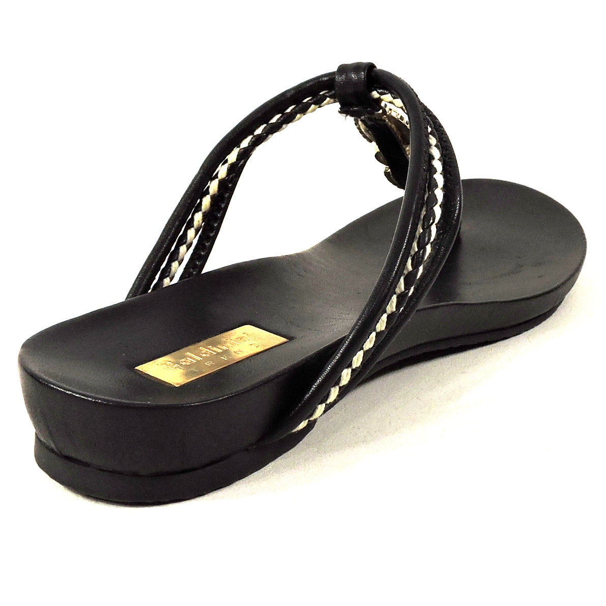 BALDININI 🇮🇹 WOMEN'S BLACK LEATHER FLAT SUMMER SANDALS