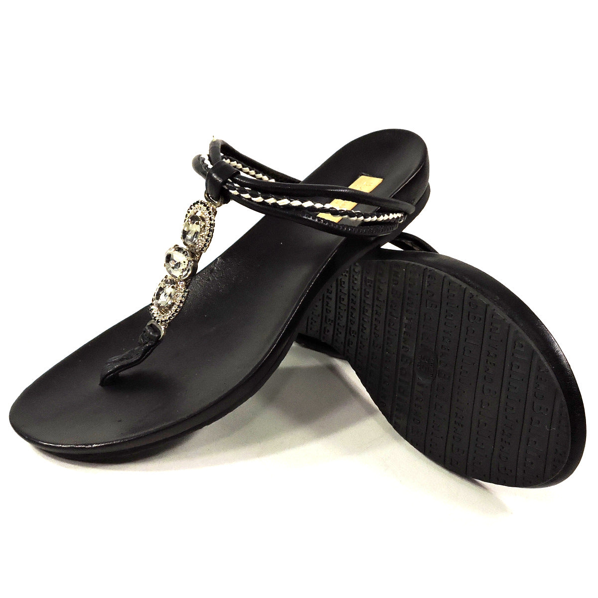 BALDININI 🇮🇹 WOMEN'S BLACK LEATHER FLAT SUMMER SANDALS