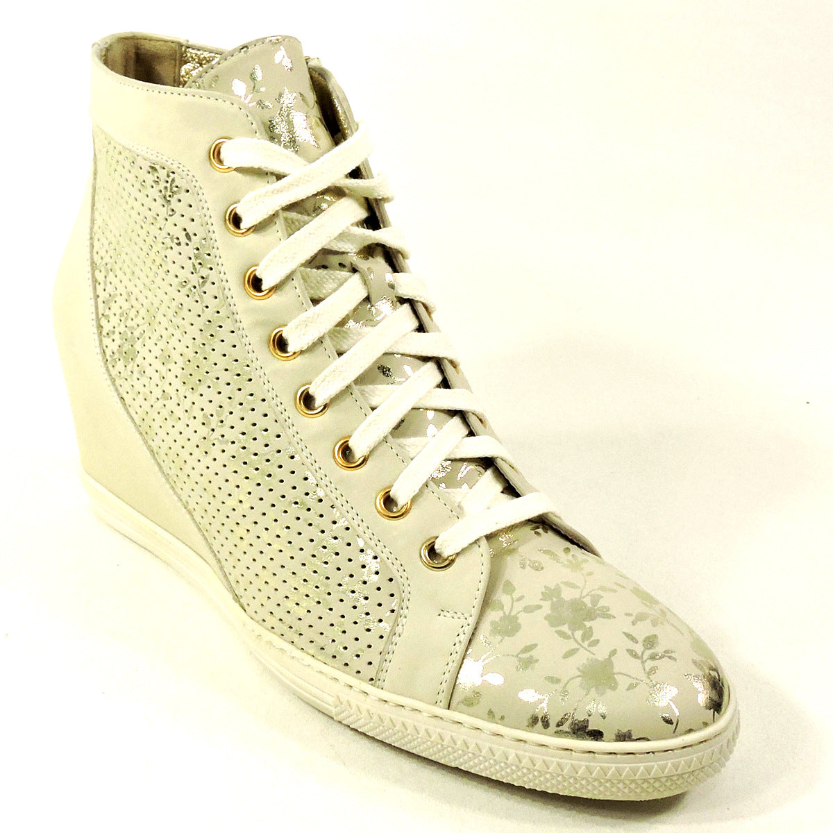 LUIGI TRAINI 🇮🇹 WOMEN'S BEIGE LEATHER COMFORT WEDGE ANKLE BOOTIE