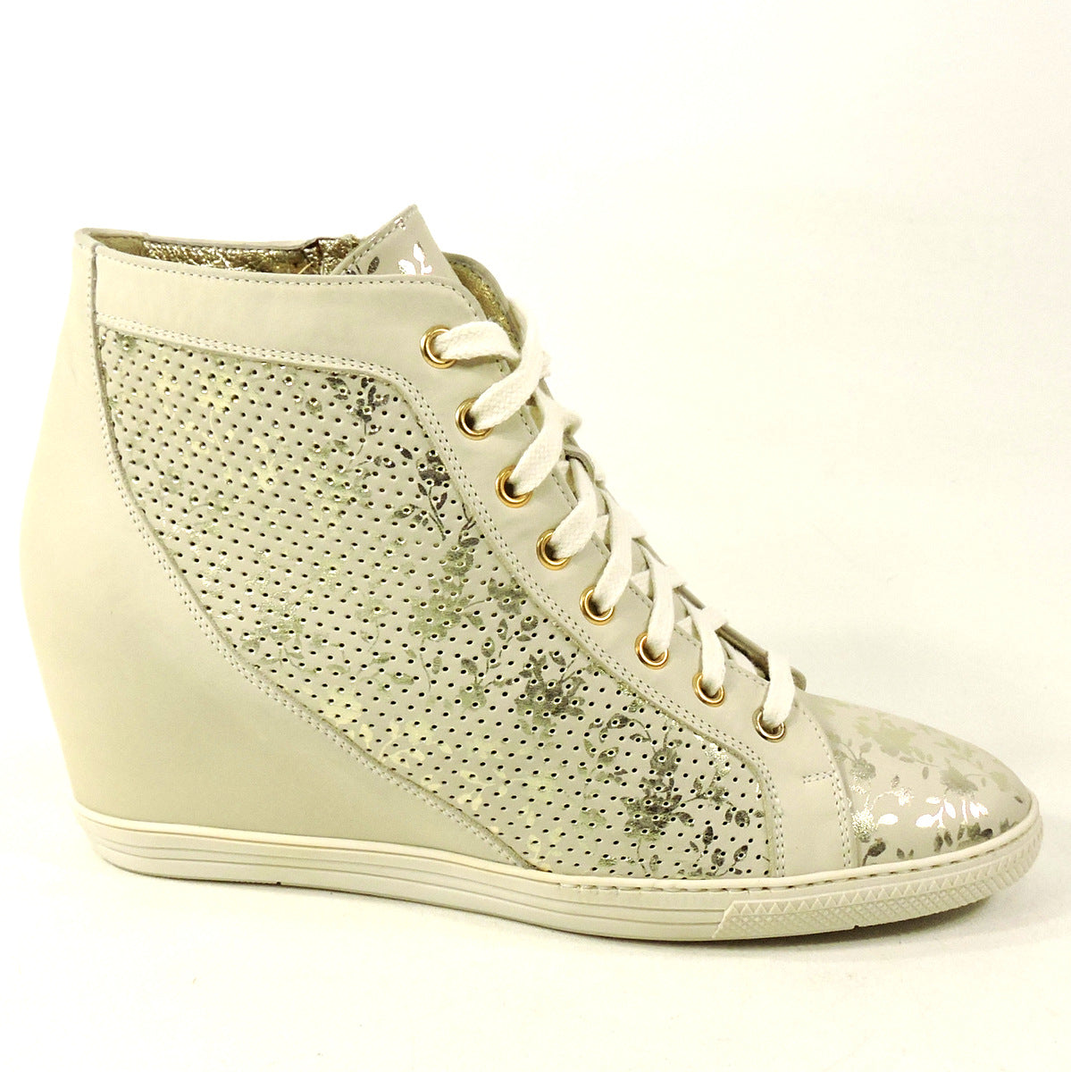 LUIGI TRAINI 🇮🇹 WOMEN'S BEIGE LEATHER COMFORT WEDGE ANKLE BOOTIE