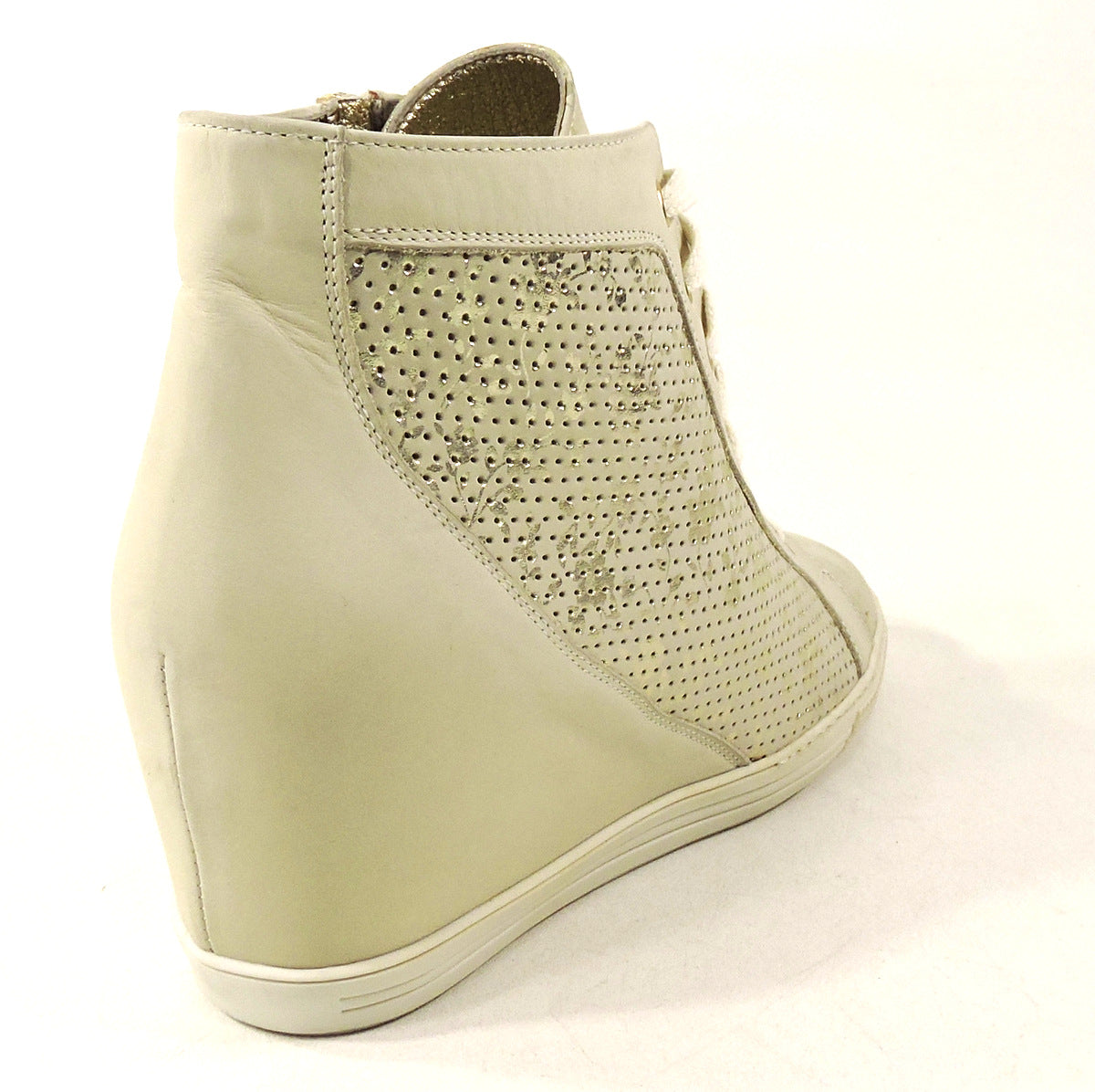 LUIGI TRAINI 🇮🇹 WOMEN'S BEIGE LEATHER COMFORT WEDGE ANKLE BOOTIE