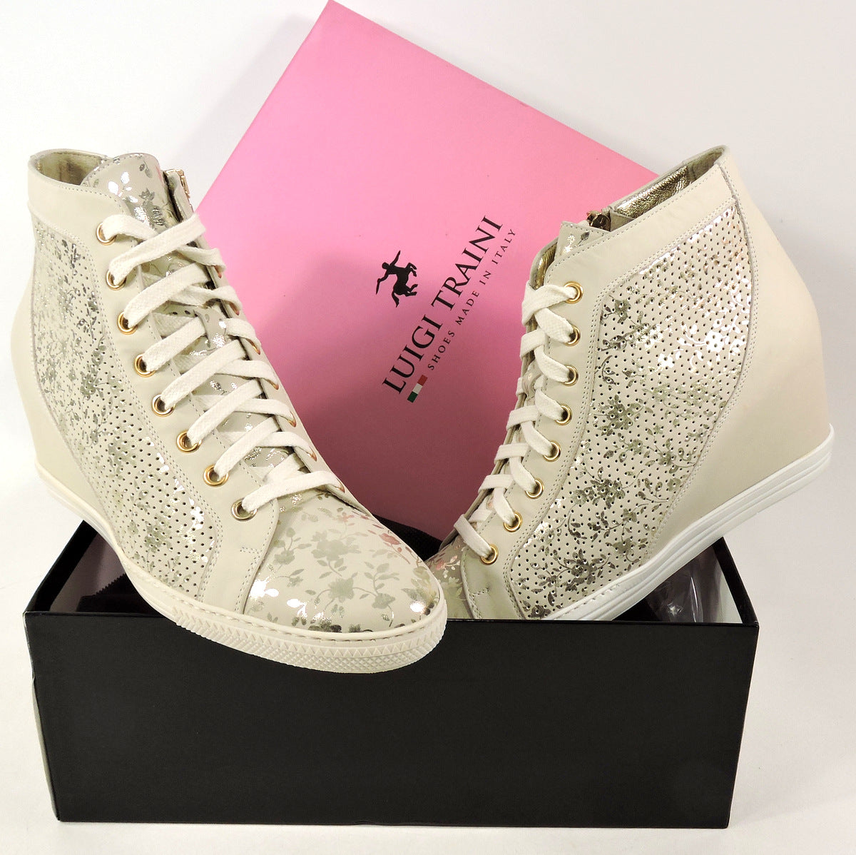 LUIGI TRAINI 🇮🇹 WOMEN'S BEIGE LEATHER COMFORT WEDGE ANKLE BOOTIE