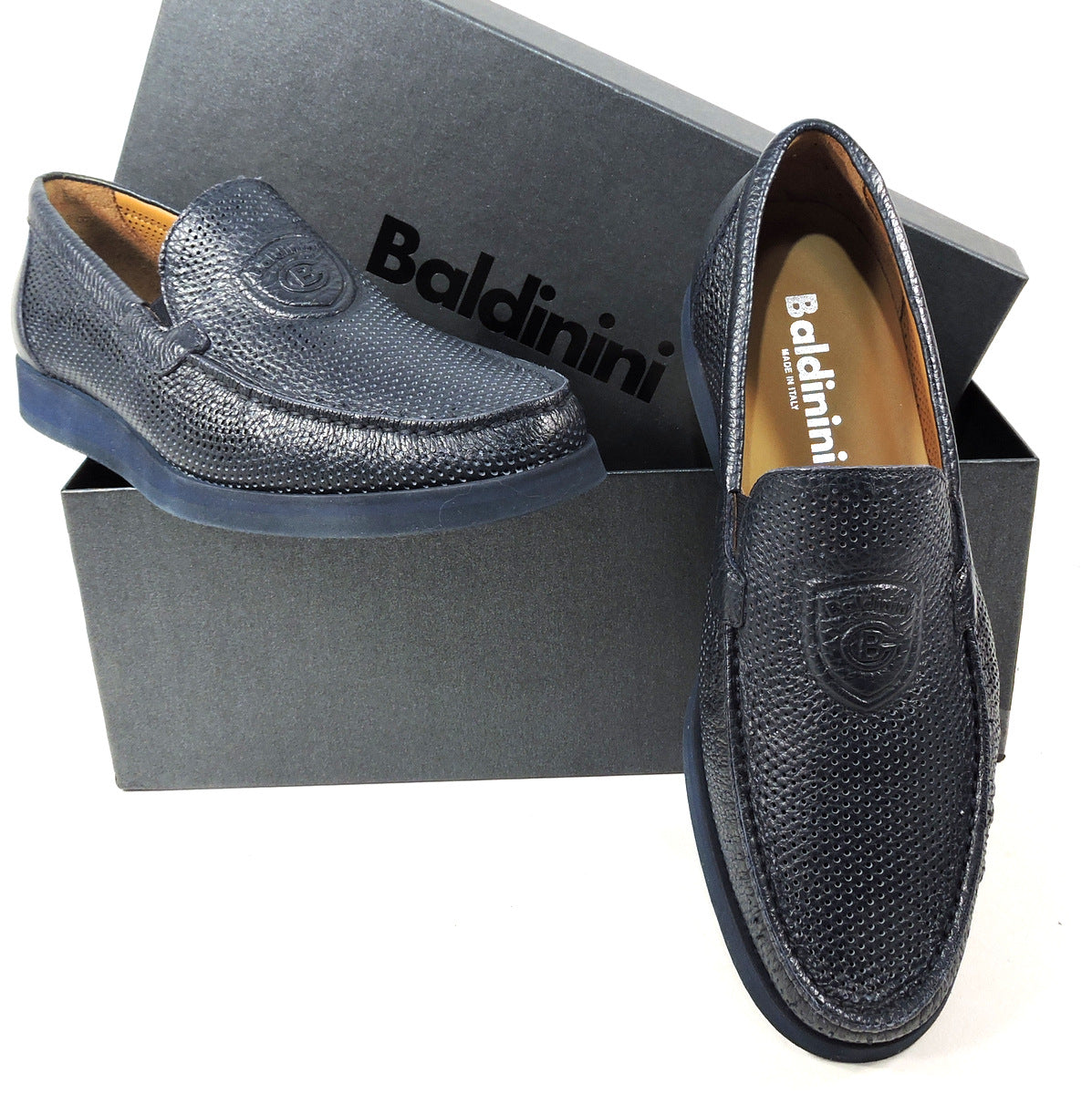 BALDININI 🇮🇹 MEN'S BLUE SOFT LEATHER FLAT SUMMER LOAFERS