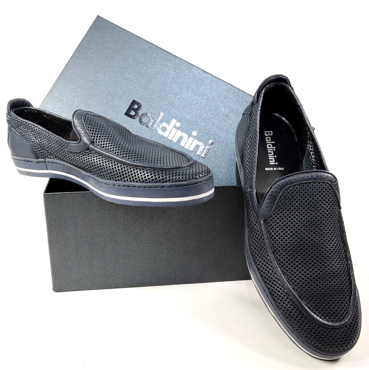 BALDININI 🇮🇹 MEN'S BLUE LEATHER FLAT SUMMER LOAFERS