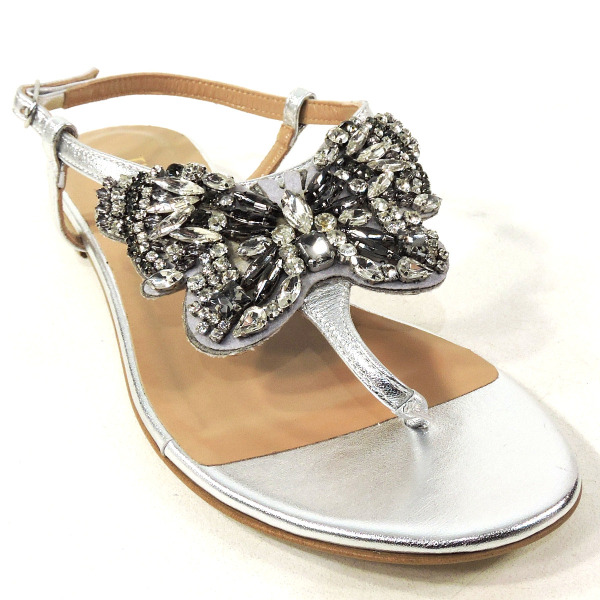 TWINSET š®š¹ WOMEN'S SILVER LEATHER COMFORT FLAT SUMMER SANDALS