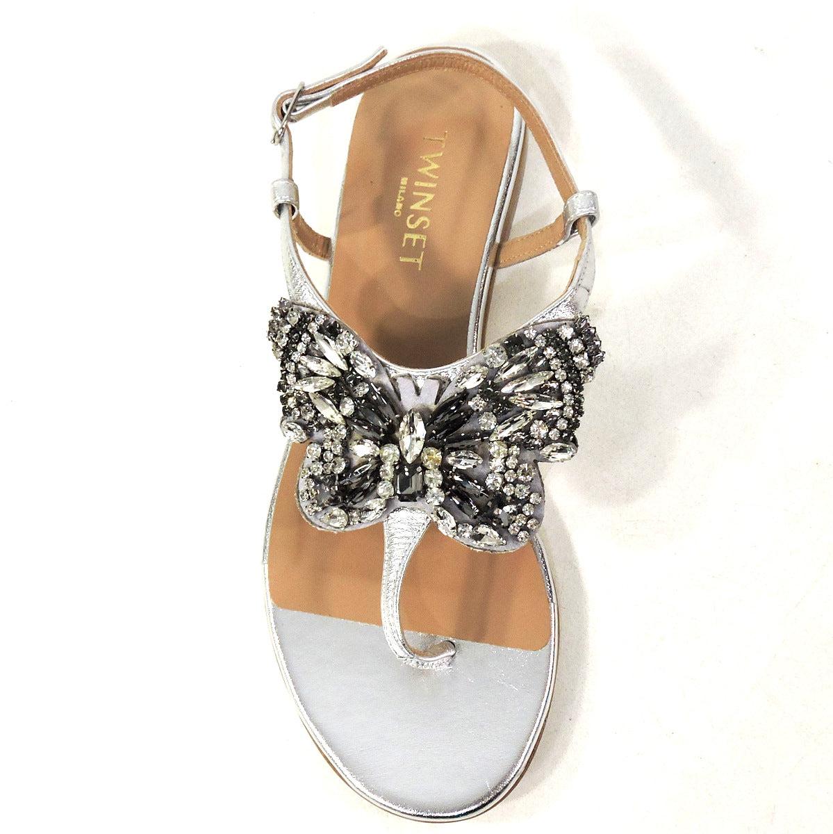 TWINSET š®š¹ WOMEN'S SILVER LEATHER COMFORT FLAT SUMMER SANDALS