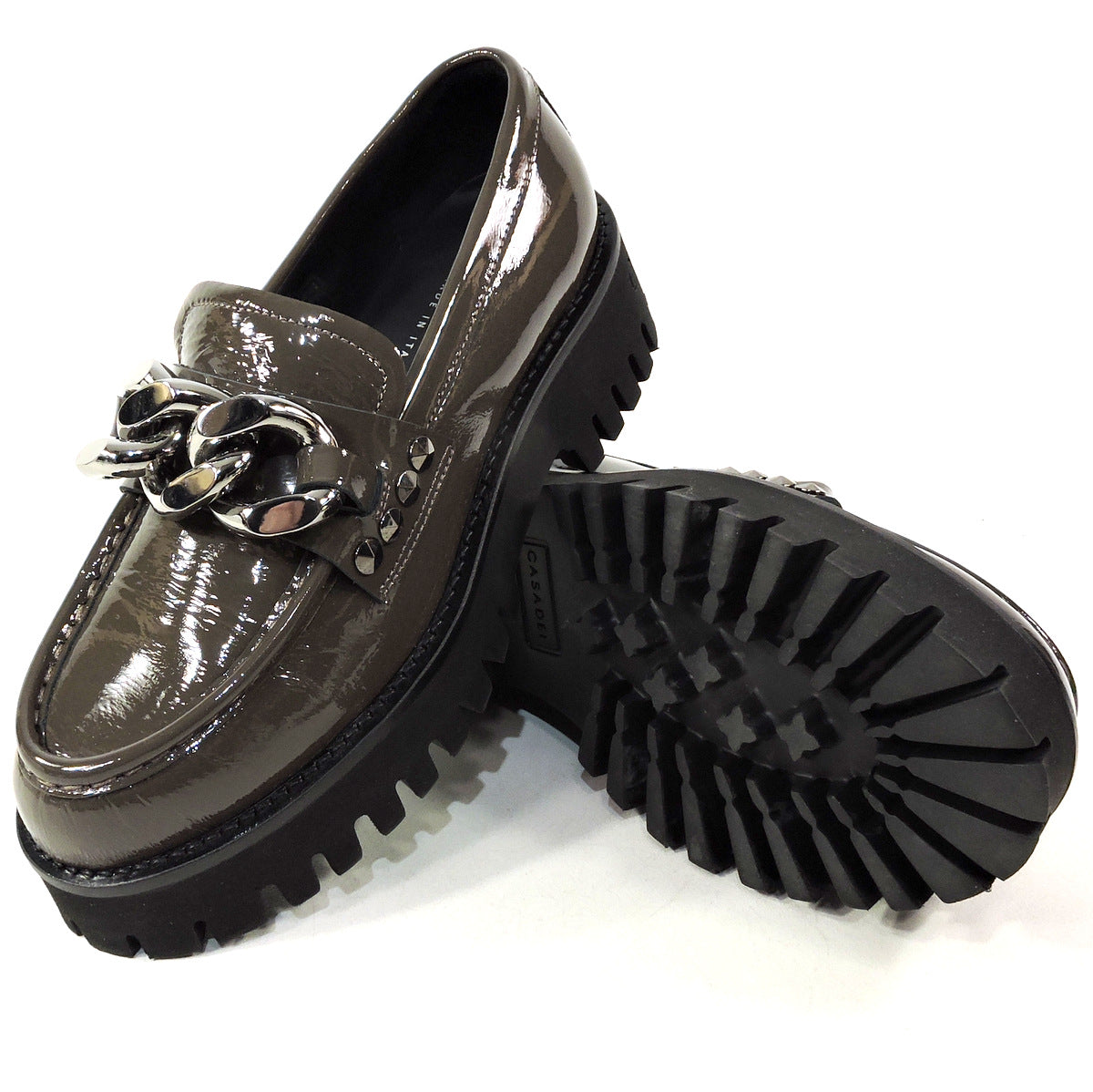 CASADEI š®š¹ WOMEN'S BROWN PATENT LEATHER COMFORT SPRING LOAFERS