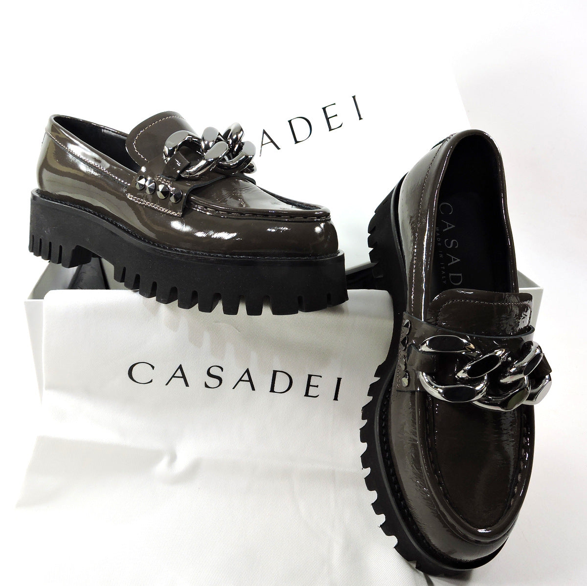 CASADEI š®š¹ WOMEN'S BROWN PATENT LEATHER COMFORT SPRING LOAFERS