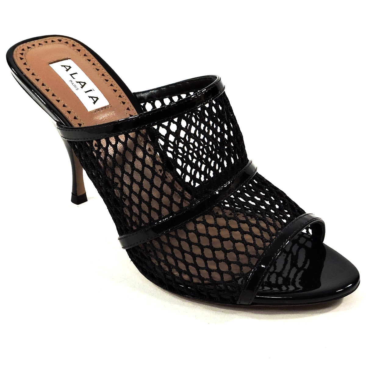 ALAIA š®š¹ WOMEN'S BLACK LEATHER AND FABRIC FASHION COMFORT MULES