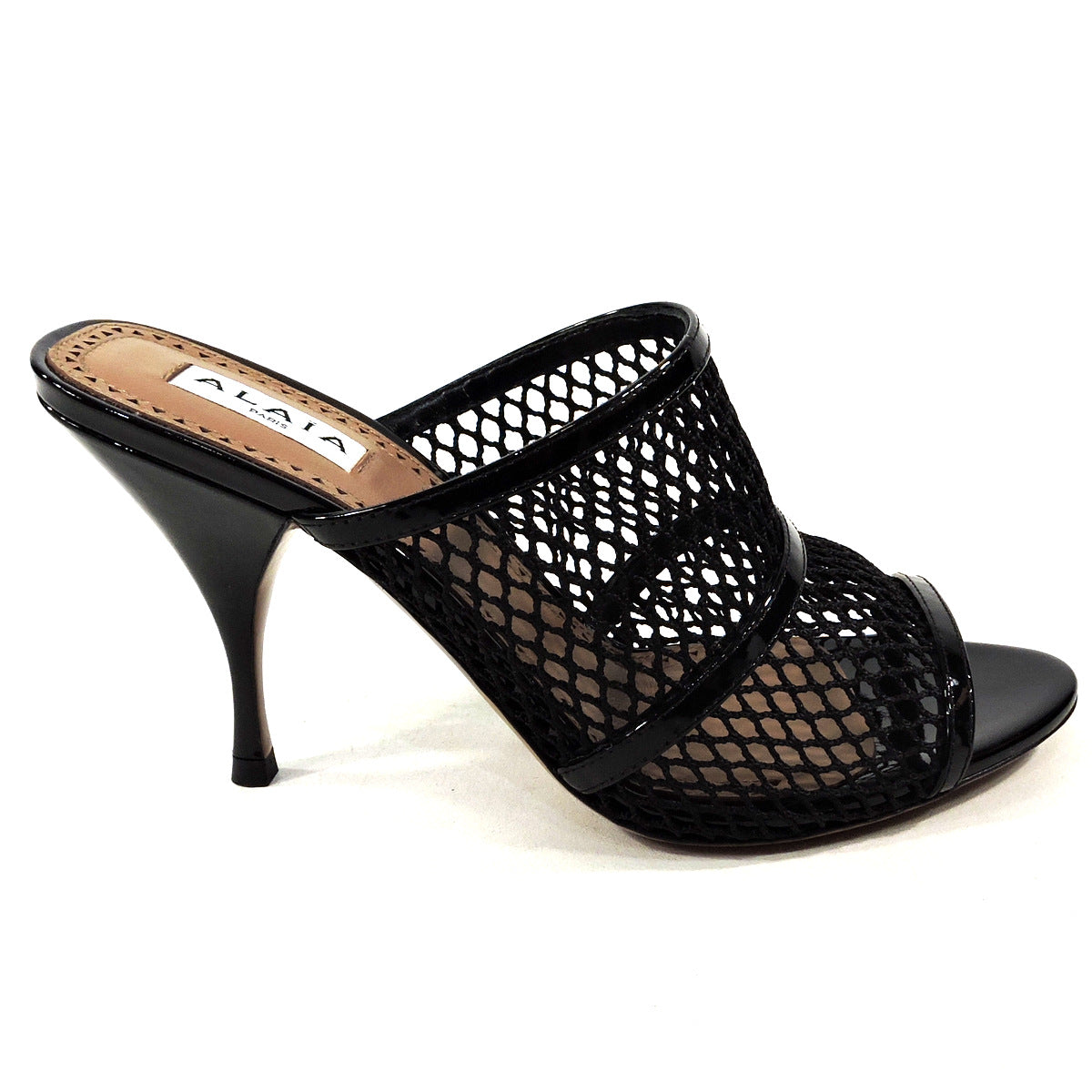 ALAIA š®š¹ WOMEN'S BLACK LEATHER AND FABRIC FASHION COMFORT MULES